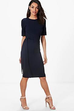 Boohoo Karina Tie Waist Midi Dress