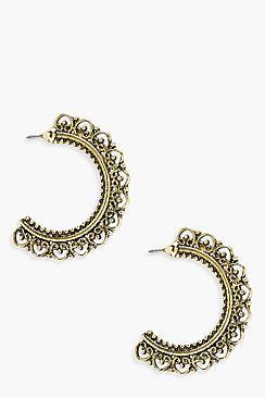 Boohoo Jenny Intricate Boho Hoop Earrings