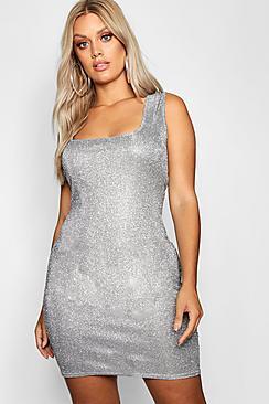 Boohoo Plus Square Neck Sparkle Bodycon Dress