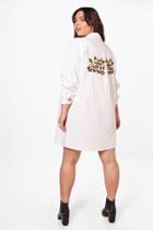 Boohoo Plus Leah Embroidered Front And Back Shirt Dress White