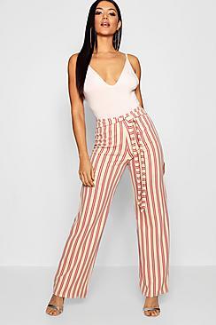 Boohoo Stripe Tonal Tie Waist Wide Leg Trouser