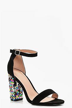 Boohoo Megan Sequin Block Heel Two Part Heel
