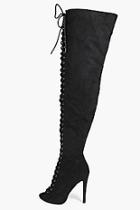 Boohoo Lucy Lace Up Peeptoe Over The Knee Boot