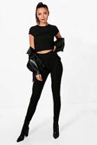 Boohoo Tall Erica Ribbed Crop And Legging Loungwear Set