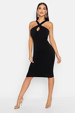 Boohoo Twist Front Crepe Midi Dress