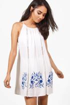 Boohoo Petite Tara Embroidered Shift Dress White