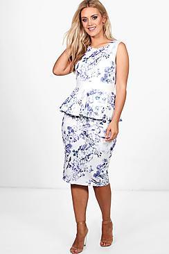 Boohoo Plus Lola Peplum Midi Floral Dress