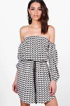 Boohoo Tess Printed Off The Shoulder Skater Dress