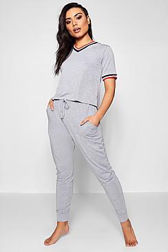 Boohoo Sports Rib Detail Tshirt And Jogger Set