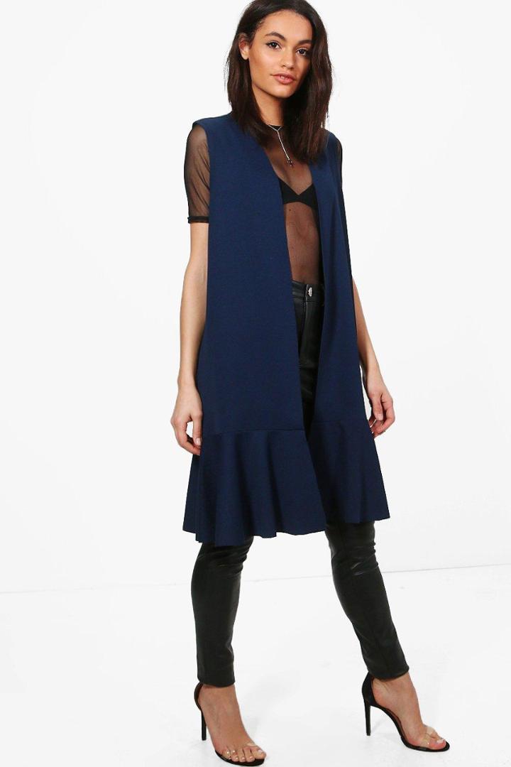 Boohoo Karina Sleeveless Frill Hem Duster Navy