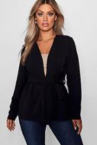 Boohoo Plus Tailored Tie Belt Blazer