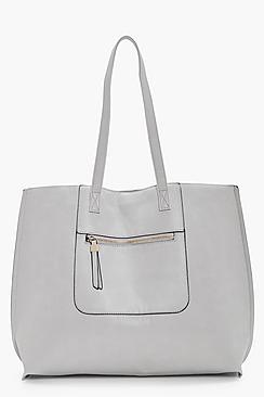 Boohoo Ria Zip Pocket Structured Shopper Bag