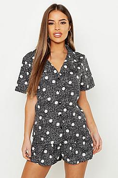 Boohoo Petite Polka Dot Shirt & Short Pj Set