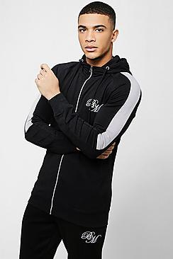 Boohoo Muscle Fit Bm Zip Through Hoodie With Arm Panels