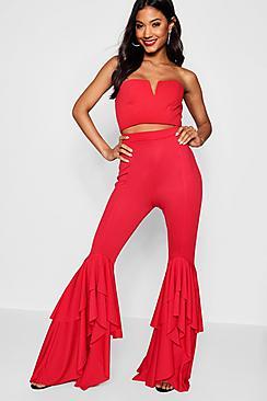 Boohoo Ruffle Detail Flare Leg Trouser