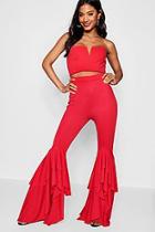 Boohoo Ruffle Detail Flare Leg Trouser