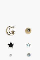 Boohoo Mya Moon & Star Mixed Earrings 5 Pack