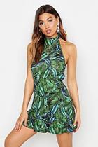 Boohoo All Sizes Halterneck Tie Neck Palm Sundress