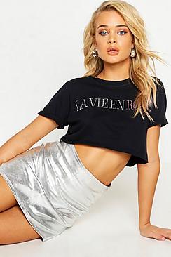 Boohoo La Vie En Rose Rhinestuds Cropped Tee