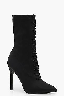 Boohoo Lace Up Stiletto Heel Shoe Boots