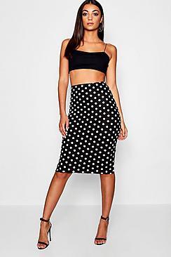 Boohoo Tall Polka Dot Midi Skirt