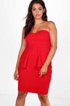 Boohoo Plus Ami Bandeau Peplum Dress Red