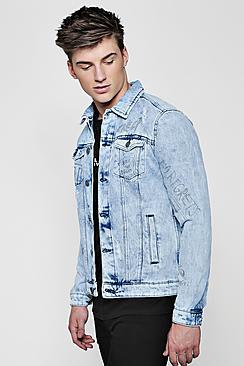 Boohoo Graffiti Distressed Detail Western Jacket