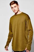 Boohoo Long Sleeve Oversized T-shirt With Scoop Hem Khaki