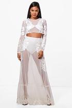 Boohoo Holly Embroidered Sheer Crop & Maxi Co-ord Set
