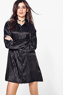 Boohoo Kimberly Satin Stripe Shirt Dress