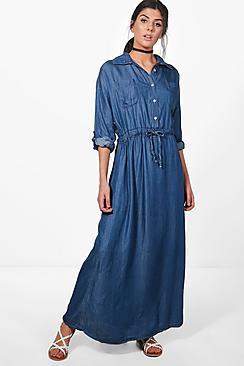 Boohoo Katie Maxi Denim Shirt Dress