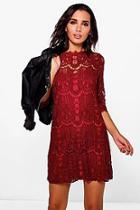 Boohoo Ziggy Eyelash Lace Short Sleeve Shift Dress