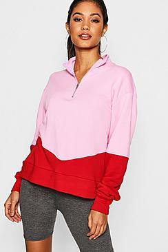 Boohoo Colour Block Zip Through Sweater