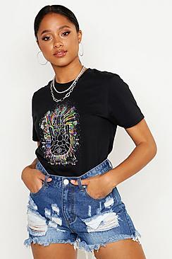 Boohoo Mystical Hand Rhinestuds Tee