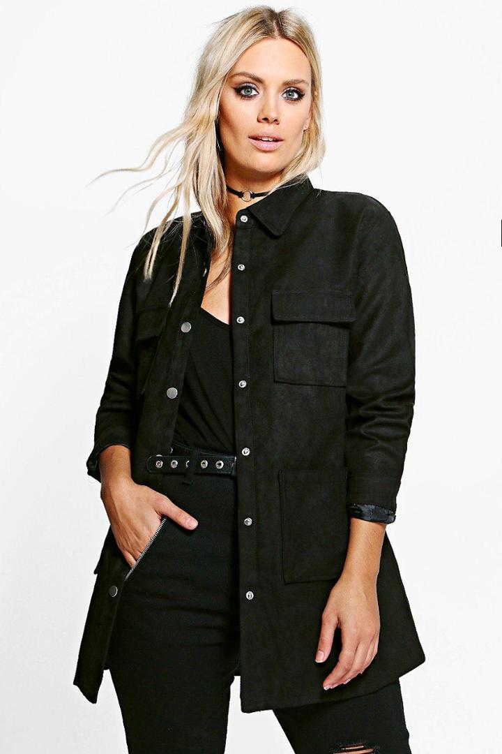 Boohoo Plus Verity Suedette Utility Jacket Black