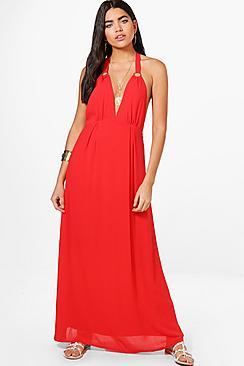 Boohoo Eyelet Strappy Back Maxi Dress
