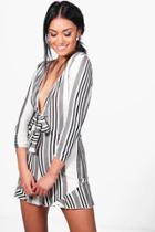 Boohoo Sia Striped Deep Plunge Tie Front Playsuit Multi