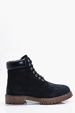 Boohoo Black Real Leather Worker Boots