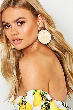 Boohoo Cream Raffia Disc Earrings