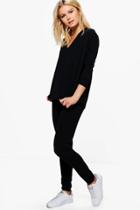 Boohoo Eliza Slouchy Rib Jumper Lounge Set Black