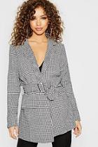 Boohoo Woven Dog Tooth Belted Long Line Blazer
