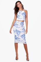 Boohoo Tall Eva Porcelain Print Top & Midi Skirt Co-ord Multi