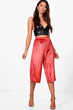 Boohoo Petite Sophie Split Leg Velvet Culottes