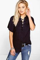 Boohoo Lace Up Pocket Shirt