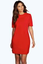 Boohoo Oana Puff Shoulder Crew Neck Shift Dress Red