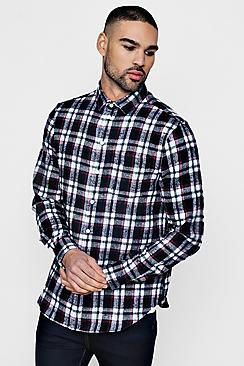 Boohoo Black Brushed Check Long Sleeve Flannel Shirt