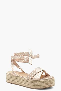 Boohoo Polka Dot Wrap Strap Espadrille Flatform Sandals