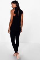 Boohoo Pria Bow Back Longline Top And Trouser Co-ord Black
