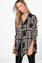 Boohoo Felicity Mixed Print Oversized Shirt Black