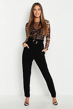 Boohoo Petite Buckle Detail High Waisted Pants